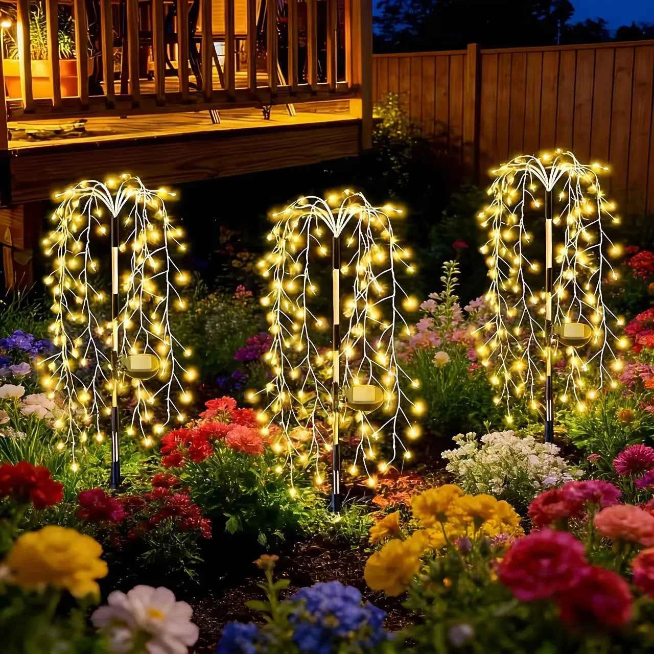 200 LEDs Solar Garden Lights Outdoor Sparkler Fireworks Starburst Colorful&warm Lighting Waterproof Outside Yard Art Decorations