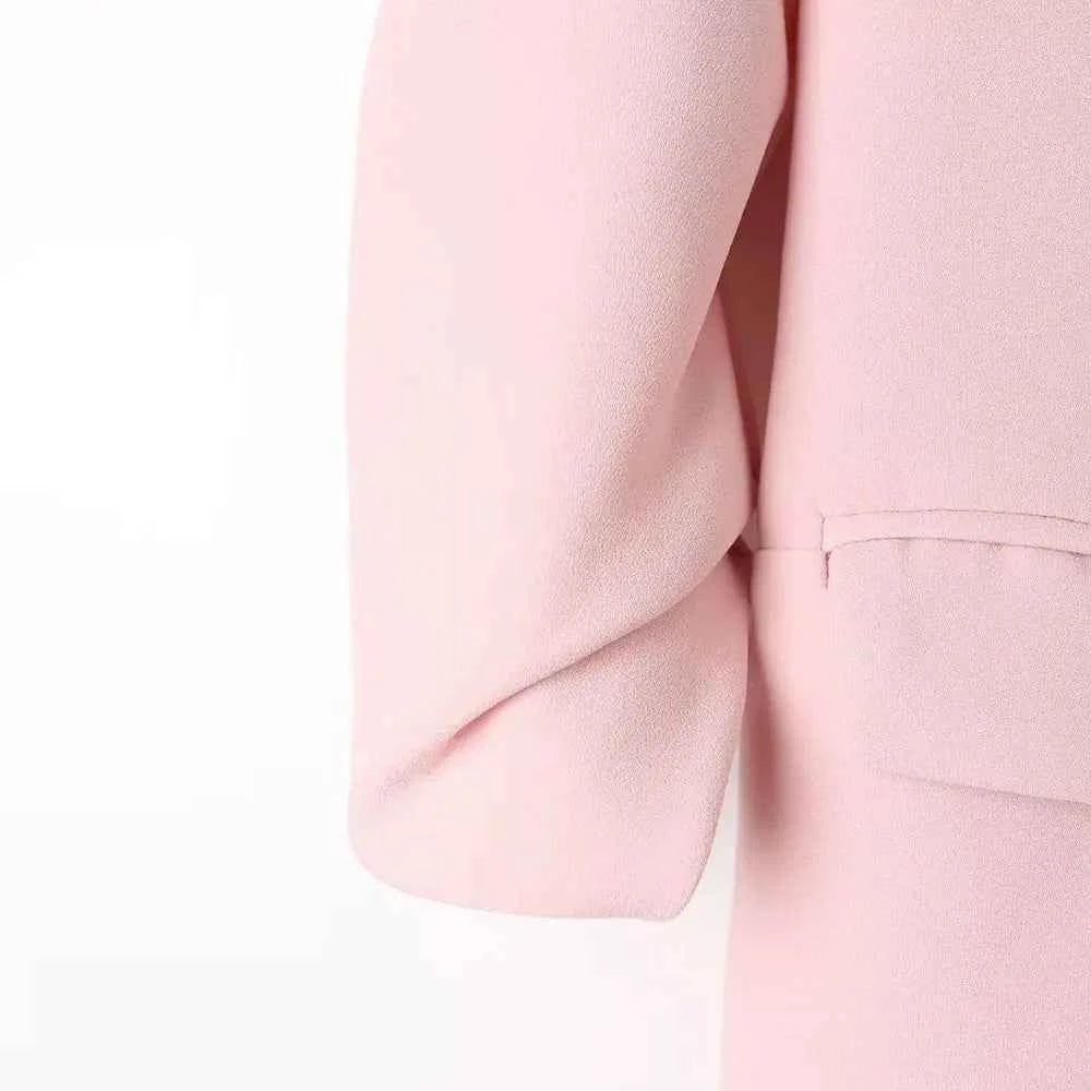Women Fashion Office Wear Open Blazer Coat Vintage Long Pleated Sleeves Flap Pockets Female Outerwear Chic Tops