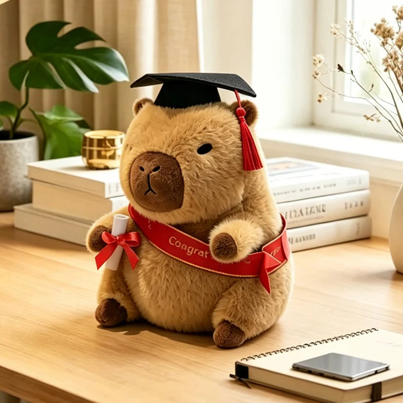 23cm Cute Graduation Capybara Plush Doll Doctor Cap Bear Animal Plush Stuffed Home Party Decor Gift For Kids Graduation Gifts