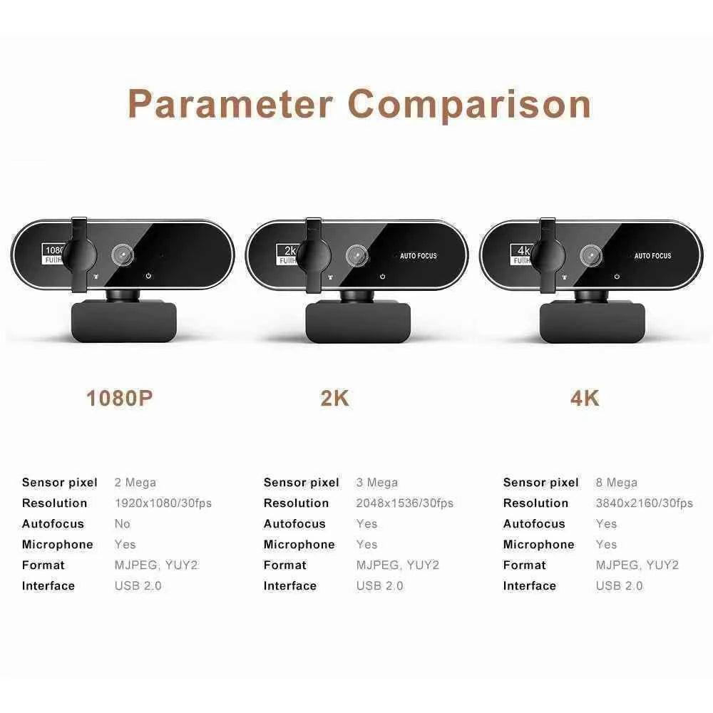 4K Webcam Video Camera 2K Autofocus Streaming Web Cam With Microphone Full HD 1080P Webcams for PC/Computer/Laptop