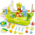 Kids Electric Kitchen Sink Toys with Running Water, Pretend Play Dishwasher & Fishing Toys, Educational Role Play Gift for Girls