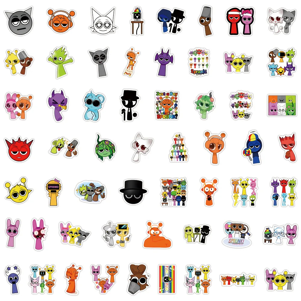 55pcs Funny Game Cartoon Incredibox Sprunki Stickers for Decorative Stationery Handbook Luggage Water Cup Laptop Sticker