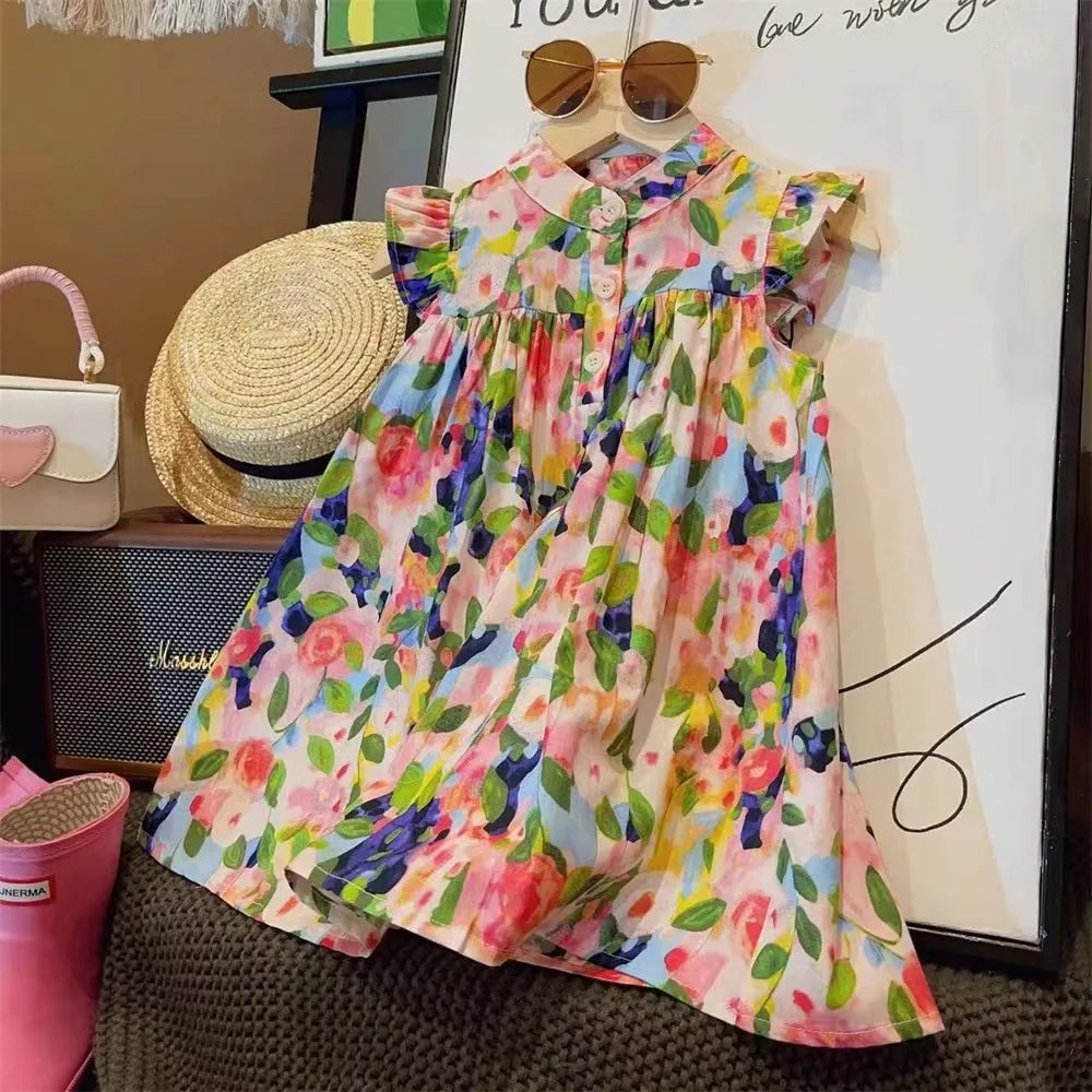 2026 Summer Baby Girls Beach Dresses Summer Soft Breathable Kids Girls Clothing Children Holiday A-Line Dress Vestidos
