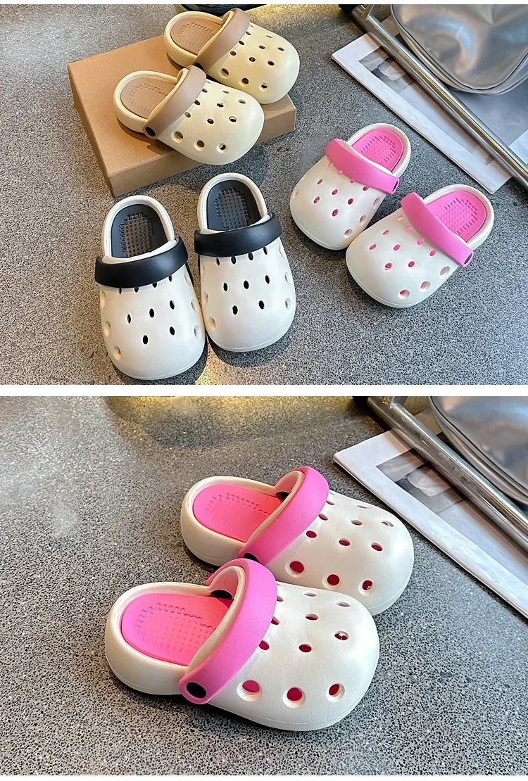 Kids Sandals Outdoors 2025 New Children Slippers Non-slip Soft Sole Students Beach Shoes Hollowed-out Breathable Fashion Trendy
