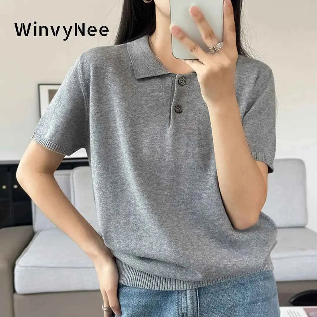 WinvyNee Summer Women's Clothing Cotton Polo T-shirt Short Sleeve Polo Collar Clothes Solid Casual Pullover Female Tops A1002029