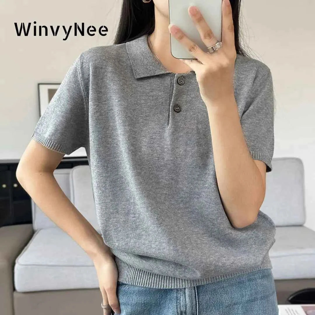 WinvyNee Summer Women's Clothing Cotton Polo T-shirt Short Sleeve Polo Collar Clothes Solid Casual Pullover Female Tops A1002029