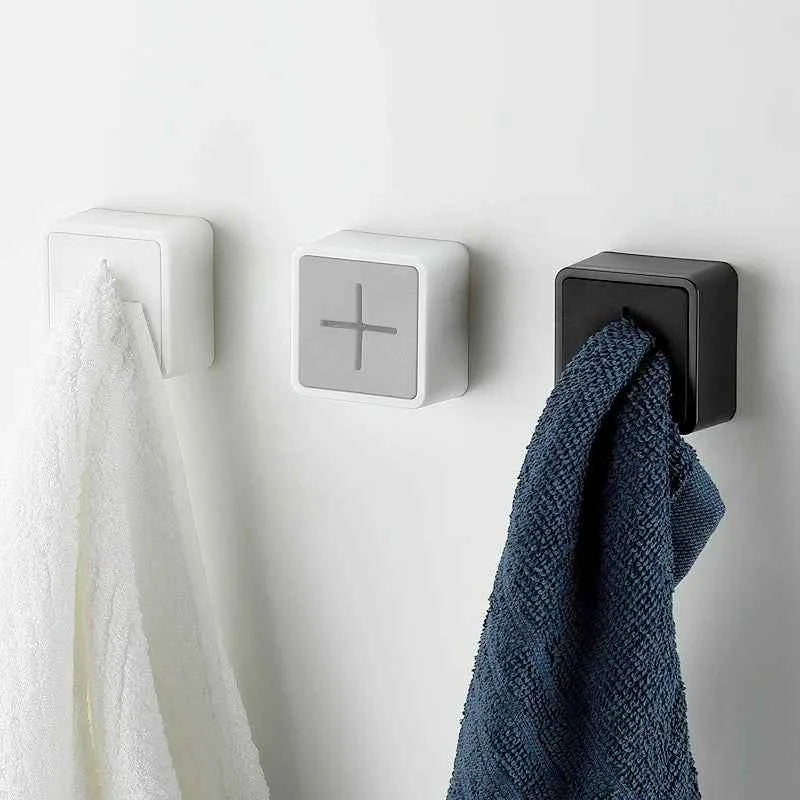 Towel Plug Holder Self Adhesive Wall Mounted Bathroom Hook Storage Rack Waterproof Kitchen Rag Dishcloth Clip Organizer Hooks