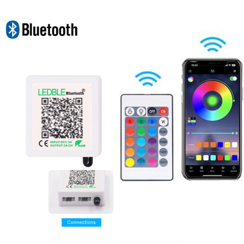 RGB LED Controler Box 1 to 2 Output 24Keys 44Keys IR Remote Bluetooth Dimmer DC5-24V For 3528 5050 Neon LED Strip Lights