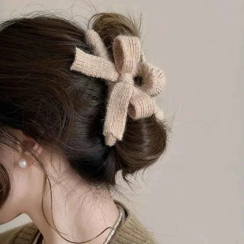 Korean-Style Autumn And Winter Bow Knit Simple Hair Clip Fashionable Ladies' Updo Shark Clip Hair Accessory
