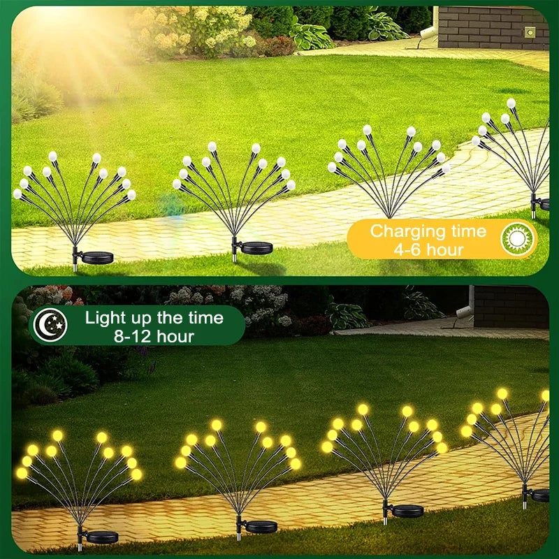 LED Solar Garden Lights Outdoor Firefly Lights Sway By Wind Waterproof for Garden Patio Pathway Fairy Decoration