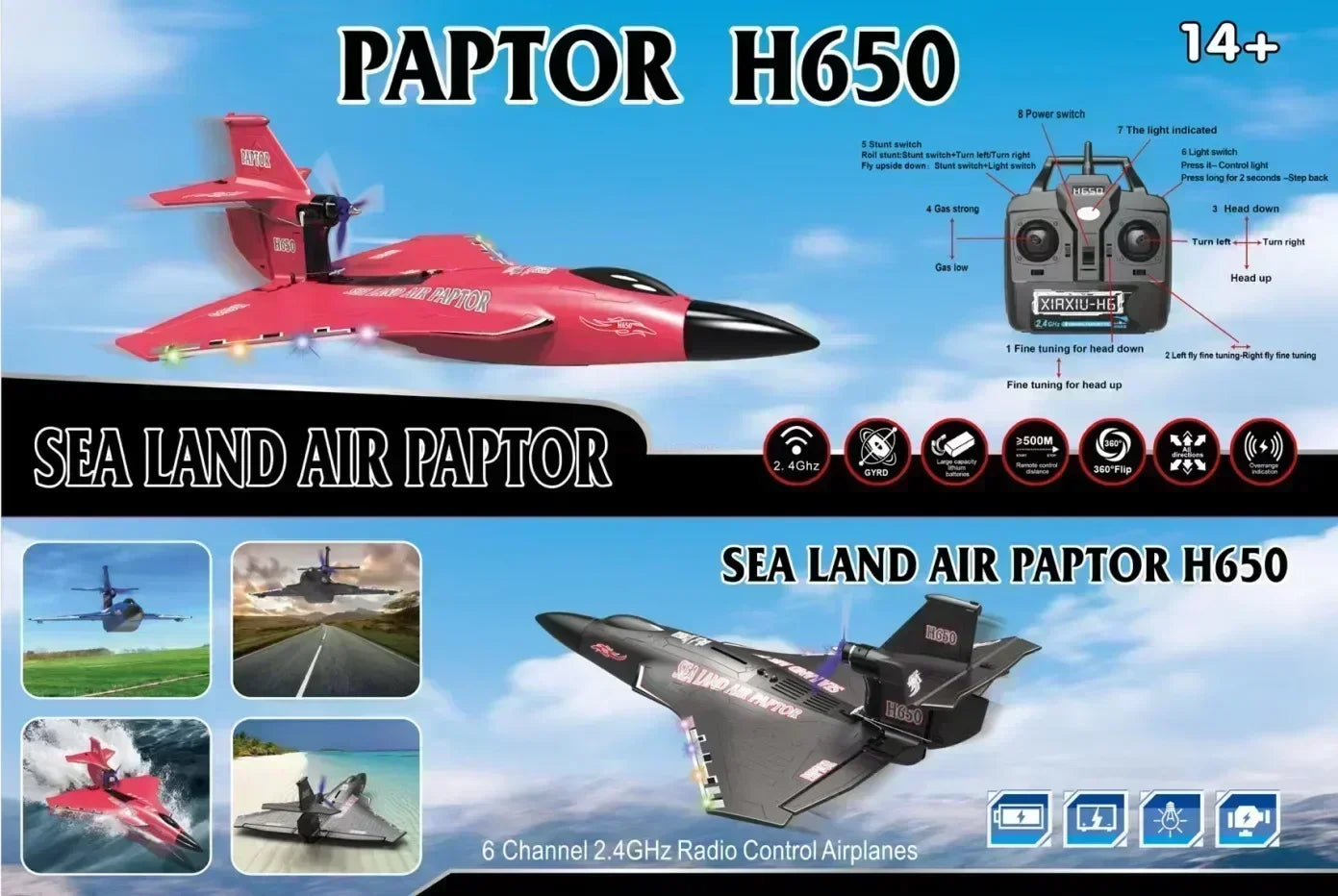 New H650 Raptor Water Land Air Fixed Wing Foam Waterproof Aircraft Brushless Motor Radio-controlled Aircraft Electric Aircraft