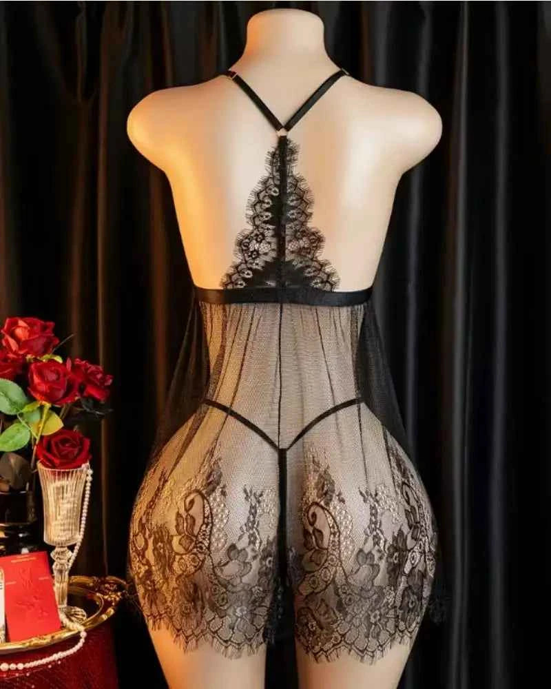 Sexy Lingerie Women's Lace Shirt Sleepwear Pajamas Lace Dress Erotic Costumes Exotic Apparel Female Sexiest Nighties Nightgown