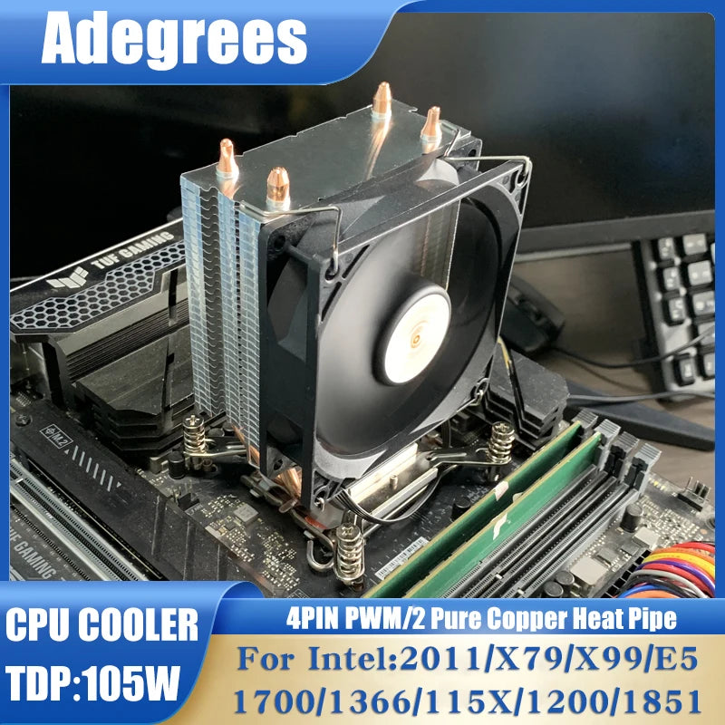 2Heat Pipes CPU Air Cooler 3PIN/4PIN PWM X99 Silent PC Radiator for Intel LGA 2011 1700 1150 1151 1366 1155 1156 X79 1200 1851