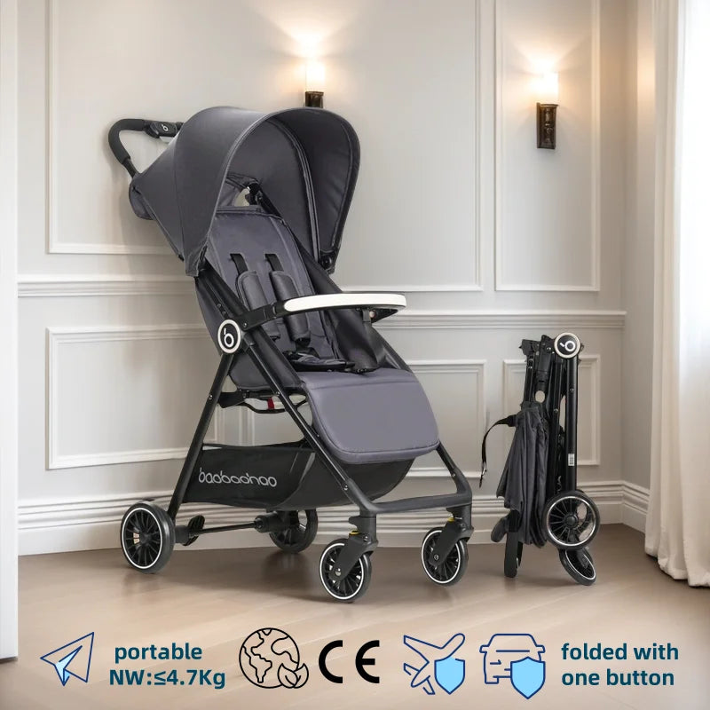 Baby stroller is lightweight, foldable, can sit or lie down, portable baby stroller with mesh design, cool and breathable