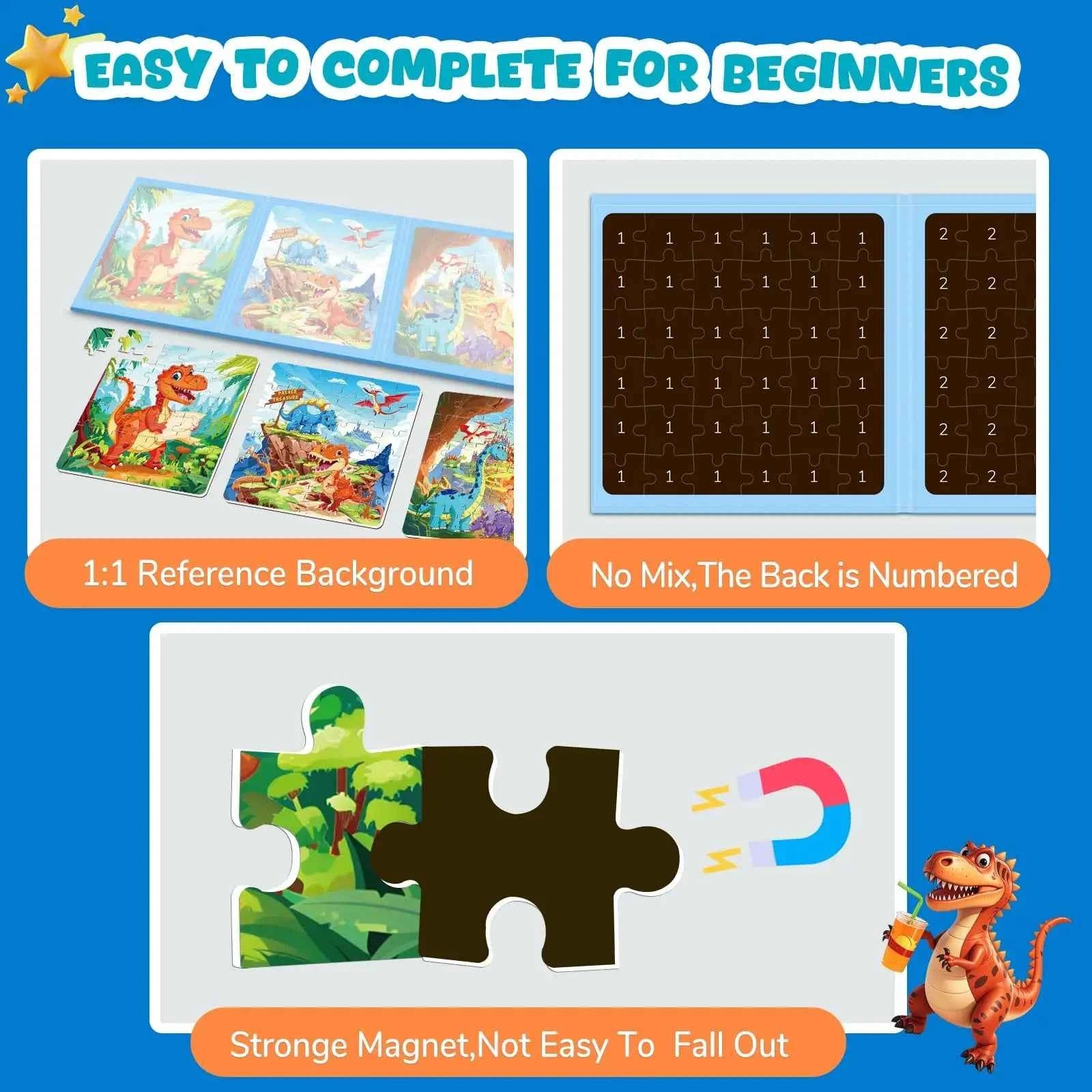 Dinosaur Magnetic Jigsaw Puzzles for Kids 3 In 1 Travel Puzzles Toys Montessori Educational Games Girls Boys Birthday Gifts