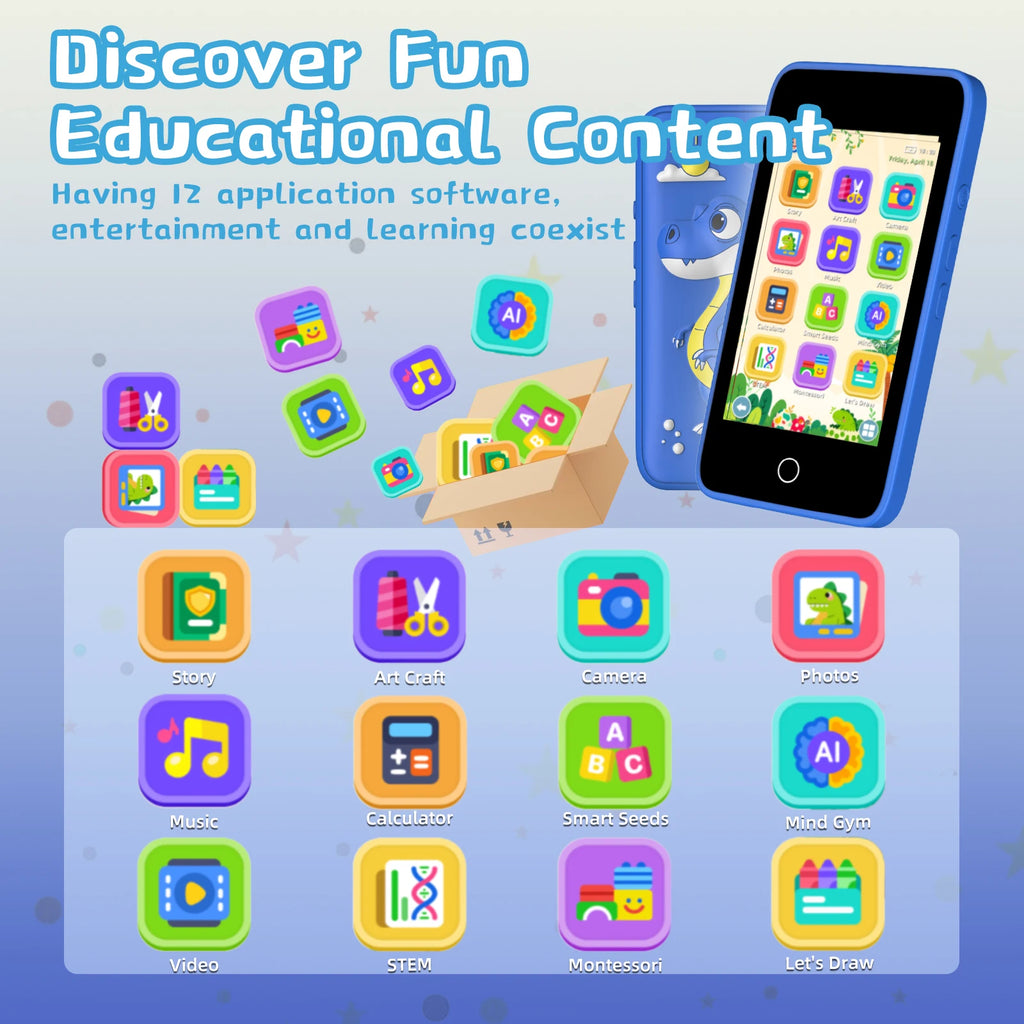 Kids' 3.97-inch Touch Screen Toddler Smart Phone Learning Toy, with Educational Games, High Capacity Children's Phone,Toy Phone