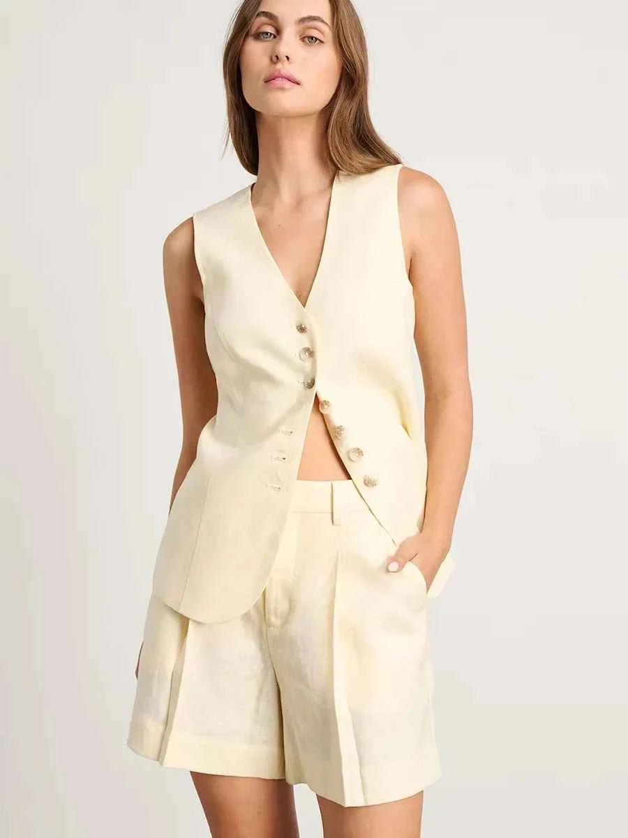 Wolfeel Cotton linen Chic Casual Vest Shorts Set Women's Fashion Commuter Sleeveless Tank Top Loose Shorts Suits Summer New