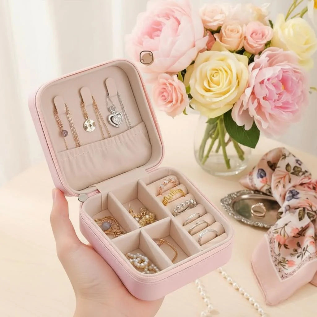 Portable Leather Travel Jewelry Box Organizer Case