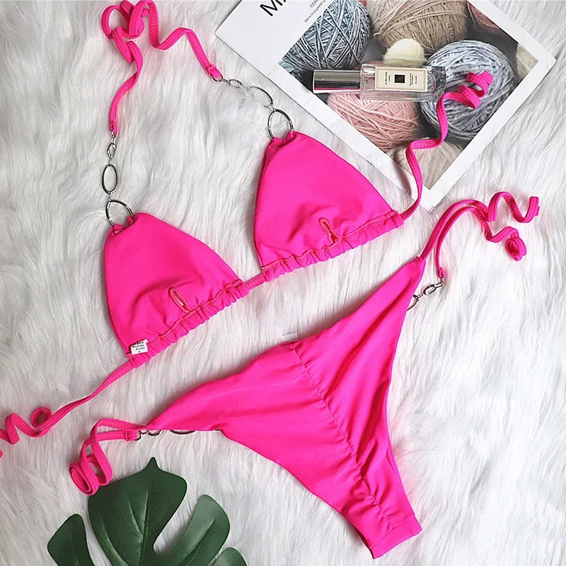 Metal Chains Rhinestones Diamond Bikini Women Swimsuit Female Swimwear Two Pieces Bikini Set Brazilian Bather Bathing Suit Swim