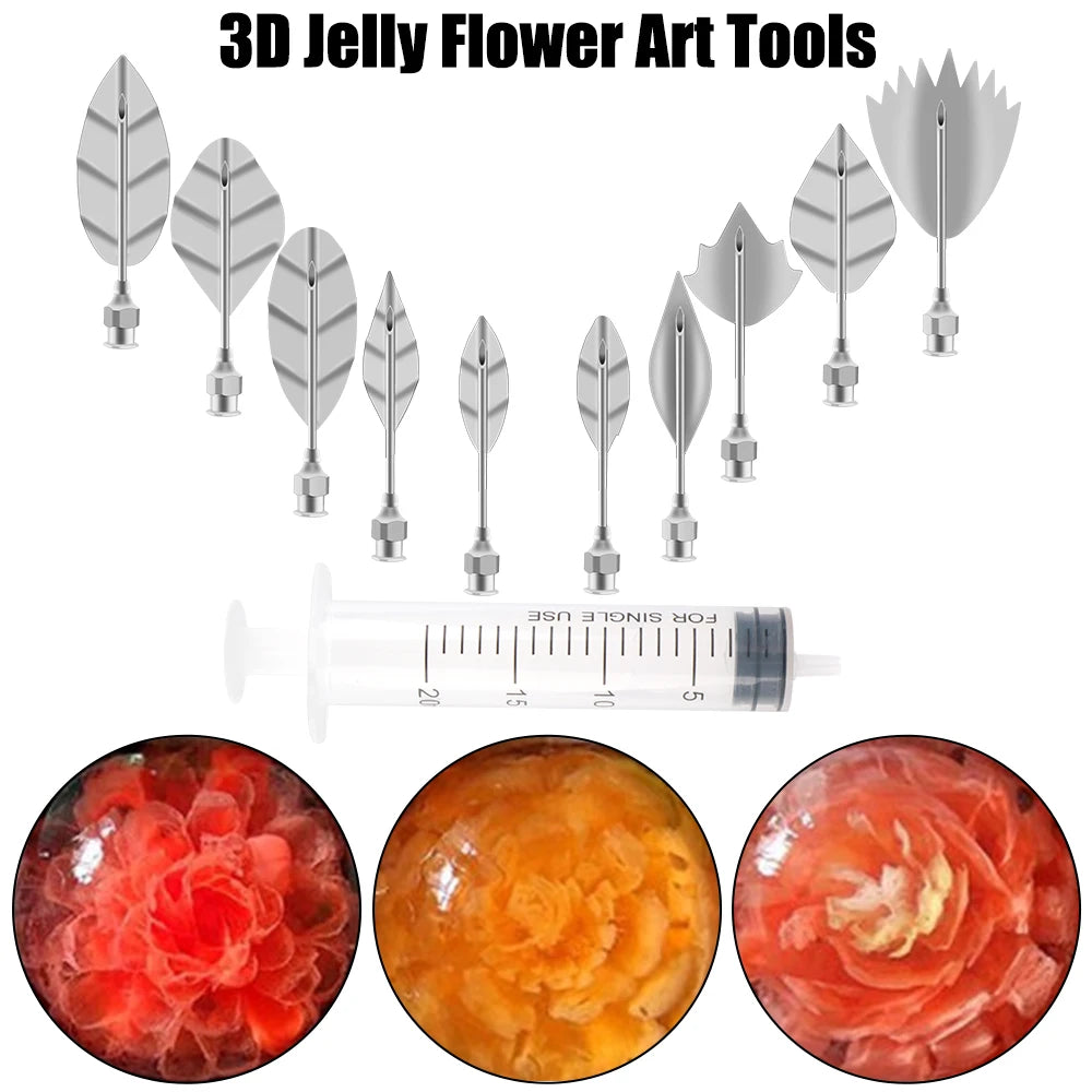 Jelly Cake Jello Gelatin Tools 3D Jelly Flower Art Tools Cake Decorating Tools 10 pcs Pudding Nozzle +1 Syringe Tools