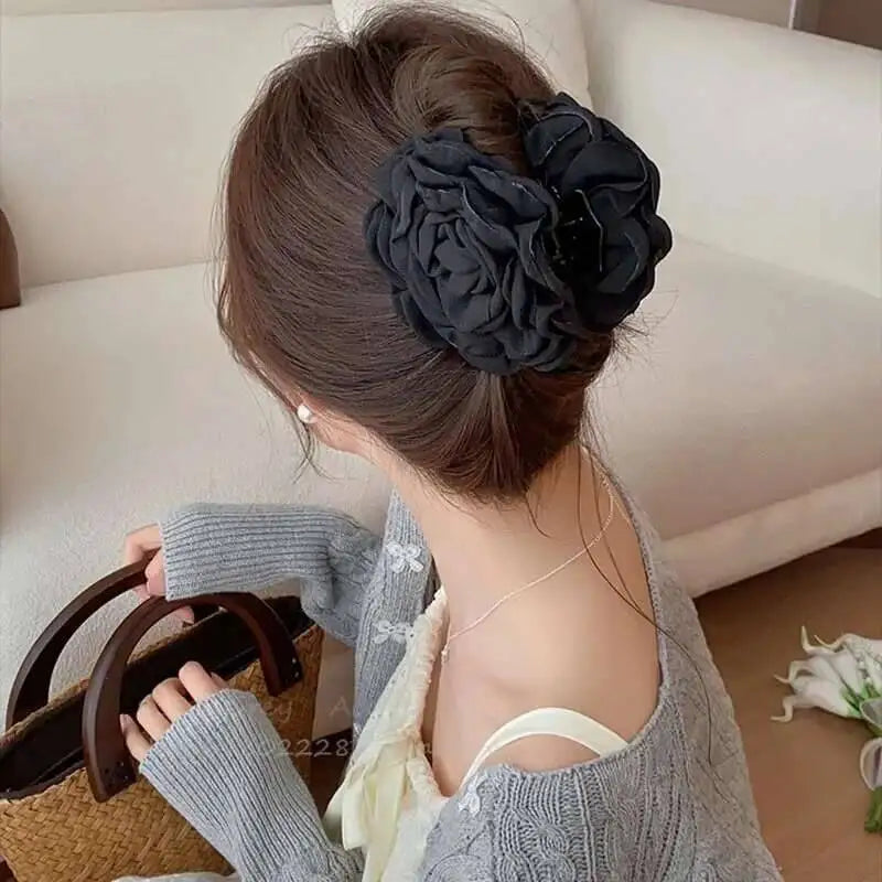 9cm Large Flower Hair Barrettes French Crab Claw For Women Hair Accessories Korean Back Of Head Shark Clip Girls Gifts