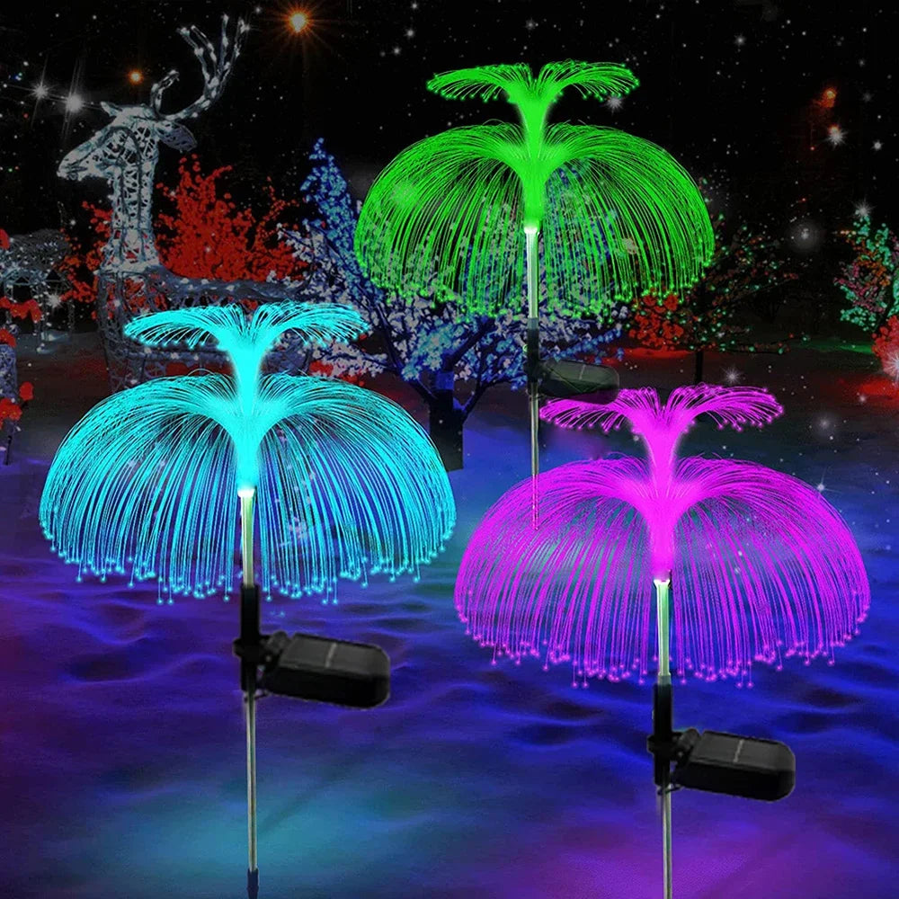 1PC Solar Garden Lights, Waterproof Double-Layer Jellyfish Solar Lights for Outside, 7 Color Changing Solar Jellyfish Lights