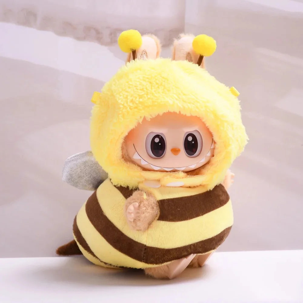 Doll Clothes For 15-17cm Labubu Pendant Sitting Baby Bee Dinosaur Shark Labubu Dolls Accessories Cute Decoration Little Clothes
