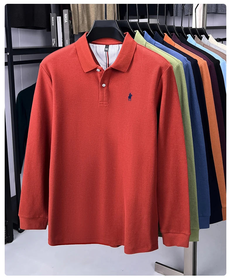 100% cotton high-end brand long sleeve polo shirt new Paul pony embroidery luxury comfort men's business leisure lapel T-shirt