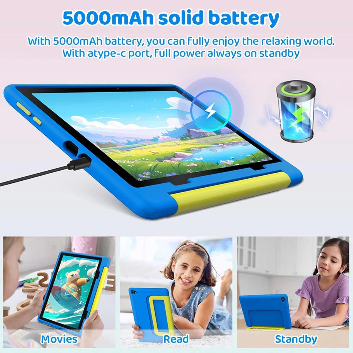 Kid Tablet Android 15 Tablet for Kids 10 inch 20GB+64GB 8-Core with Case 1TB TF Expandable for Toddler Children Parental Control