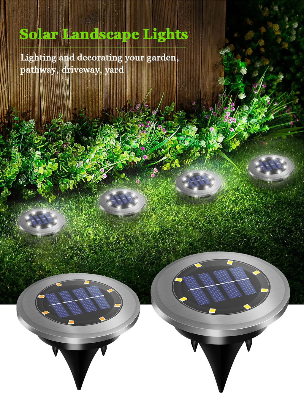 Solar Ground Lights LED Waterproof Solar Garden Lights Outdoor Bright in-Ground Lights Landscape Lighting for Patio Pathway Lawn