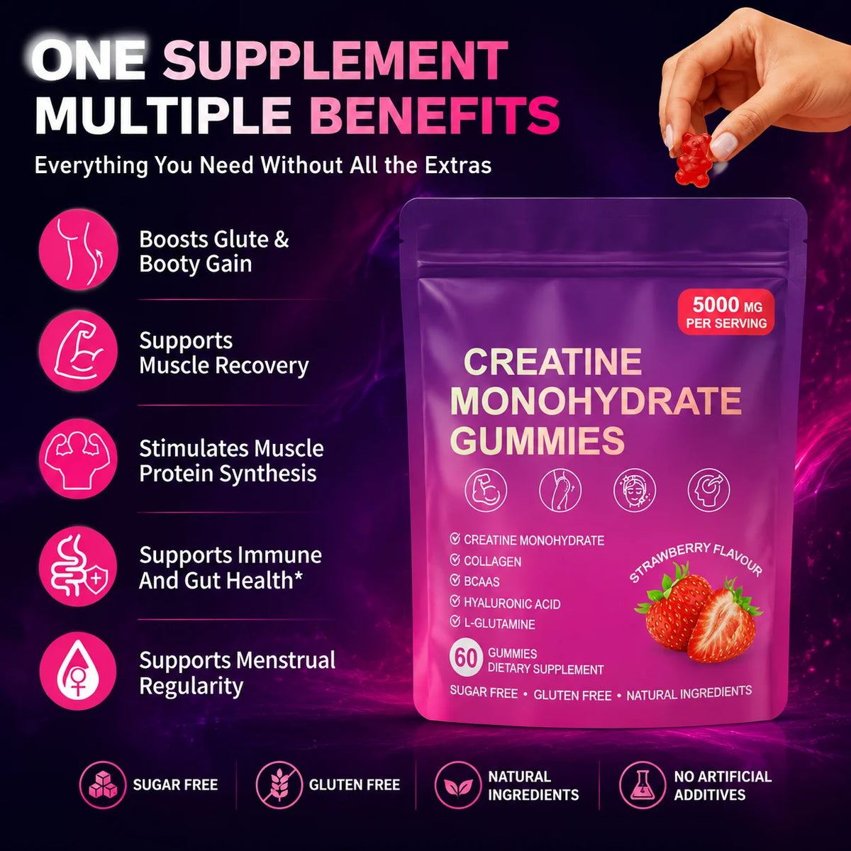 Creatine Gummy Supplement With BCAA, Collagen & Vitamin D3