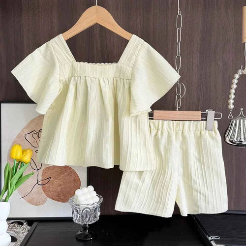 Bear Leader Girls Suit Summer Beige Short Sleeved Colorful Sunflower Print Top + Pants Two-piece Set Sweet Children's Clothing
