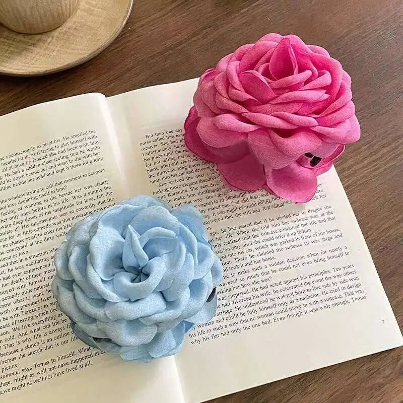 9cm Large Flower Hair Barrettes French Crab Claw For Women Hair Accessories Korean Back Of Head Shark Clip Girls Gifts