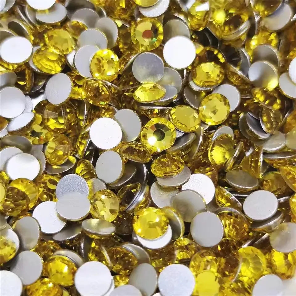 SS3-ss30 yellow crystal flat bottom full diamond strip with nail sticker, DIY clothing fabric sparkling accessories