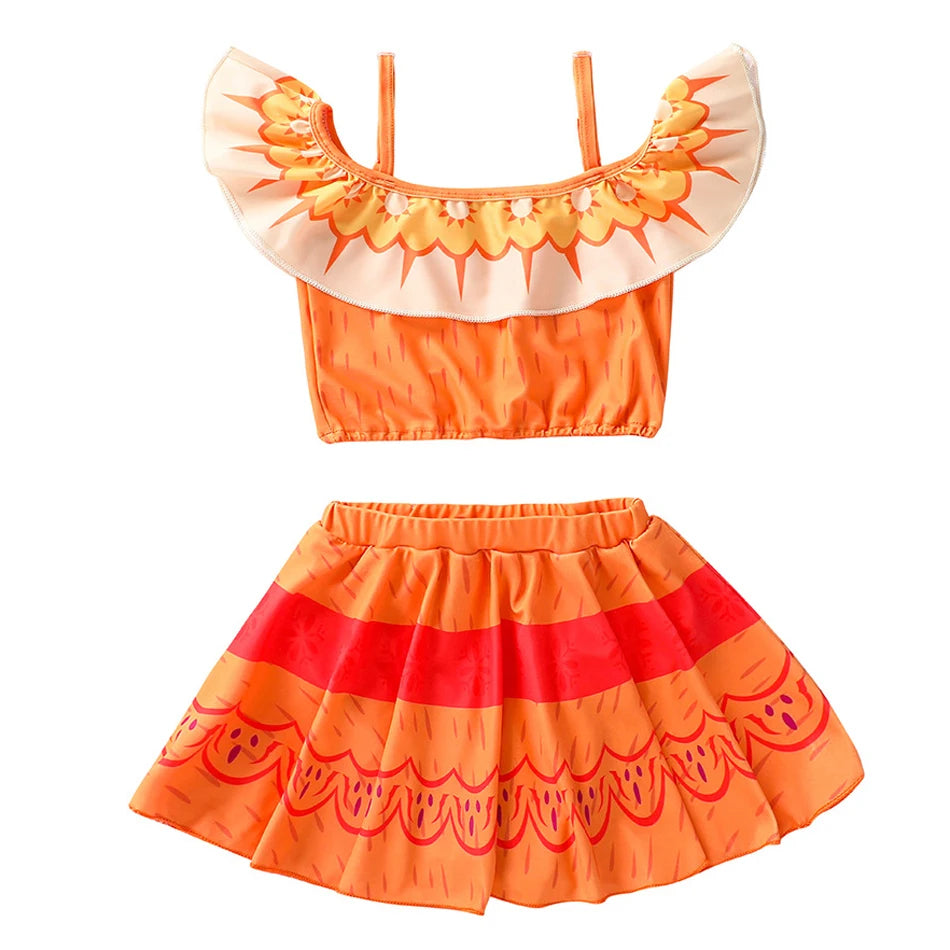 Encanto Mirabel Isabela Cosplay Carnival Costume Girls Swimsuit 2 Piece Sets Summer Swimwear Bikini Beach Party Set 3-10Yrs