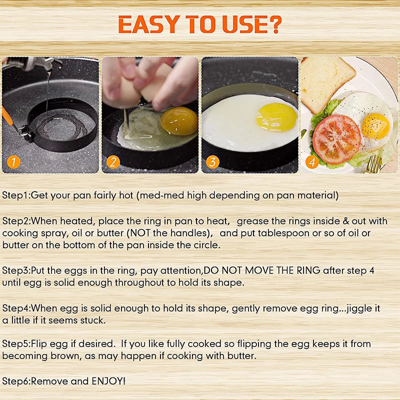 LMETJMA Egg Rings Pancake Mold Set Set Stainless Steel Fried Egg Ring Griddle Pancake Shapers with Silicone Handle JT195