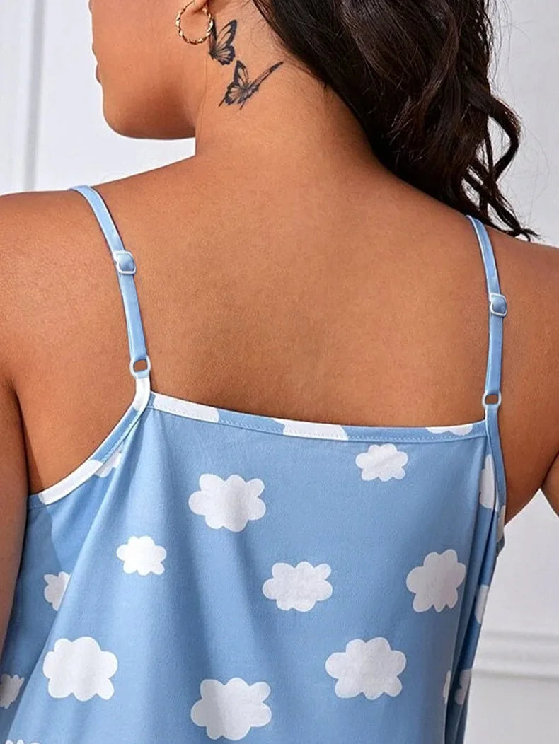 Lady Summer Chemise Pajamas Suit Night Outfit Big Size 4XL 5XL Sexy Women Love Print Soft Nightwear New Sleepwear Cami&shorts