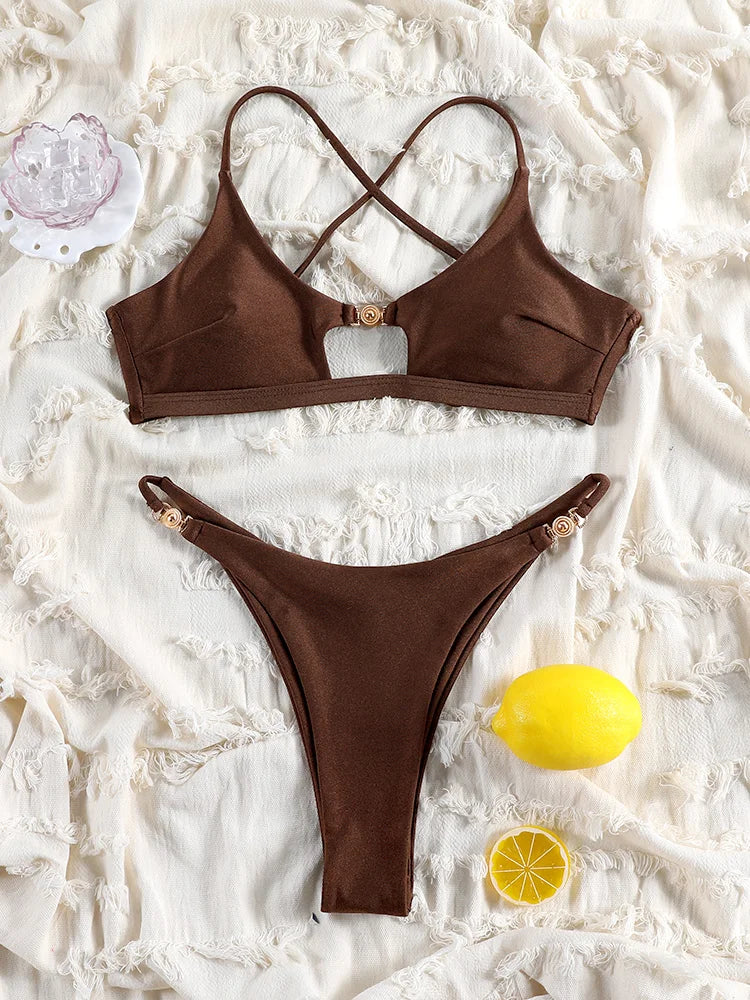 Rinabe Solid Bikini Set Sexy Bikinis Cut Out Swimsuit For Women Low Waist Bathing Suits 2026 Bathsuit Summer Beach Wear