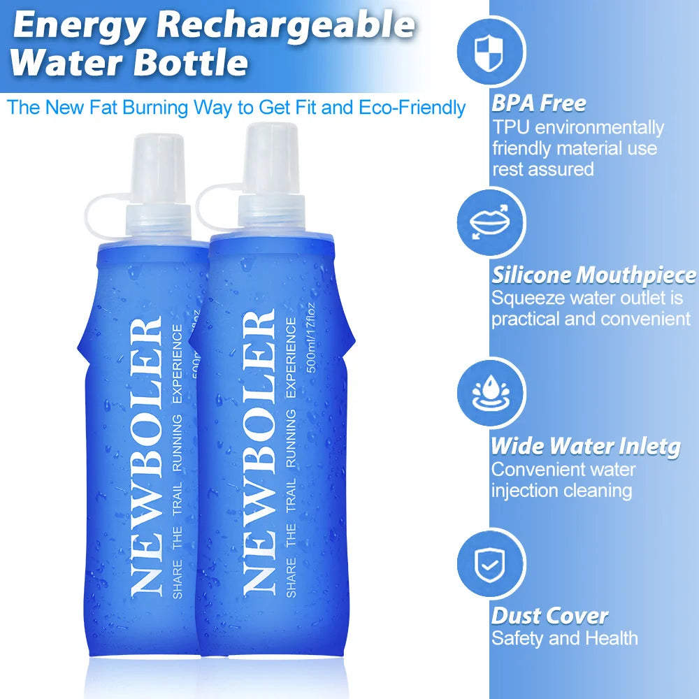 NEWBOLER 150ml 250ml 500ml Water Bottle TPU Folding Soft Flask Outdoor Sport Water Bag Collapsible Water Bottle Running Camping