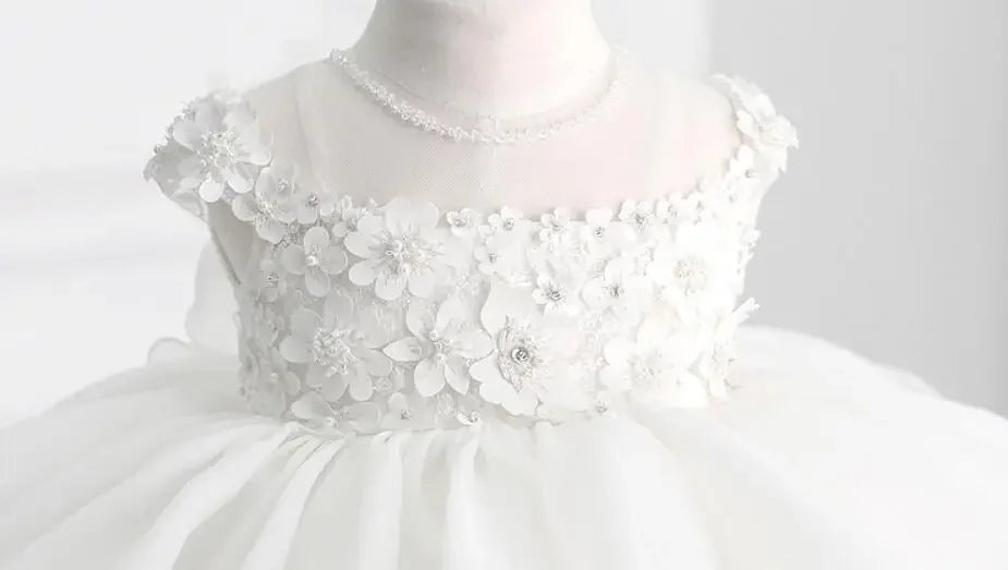 White Beading Baby Girl Baptism Dress Appliques Lace Holy Communion Toddler Birthday Party Wedding Wear Infant Christening Dress