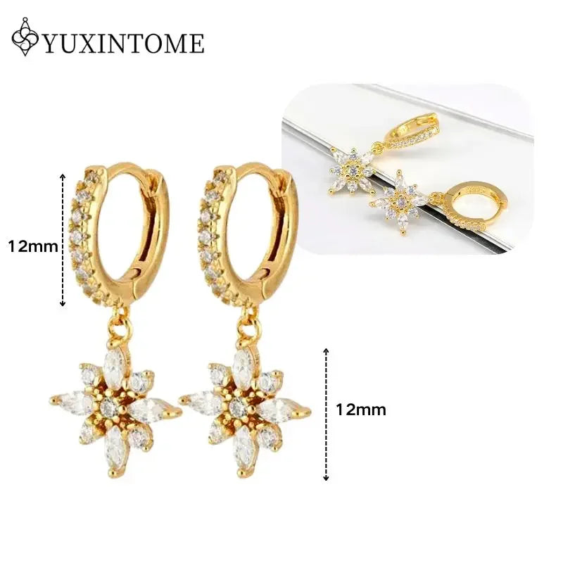 Women's 925 Sterling Silver Ear Needle Crystal Zircon Water Droplets Stud Hoop Gold Huggie Earrings Premium Luxury Party Jewelry