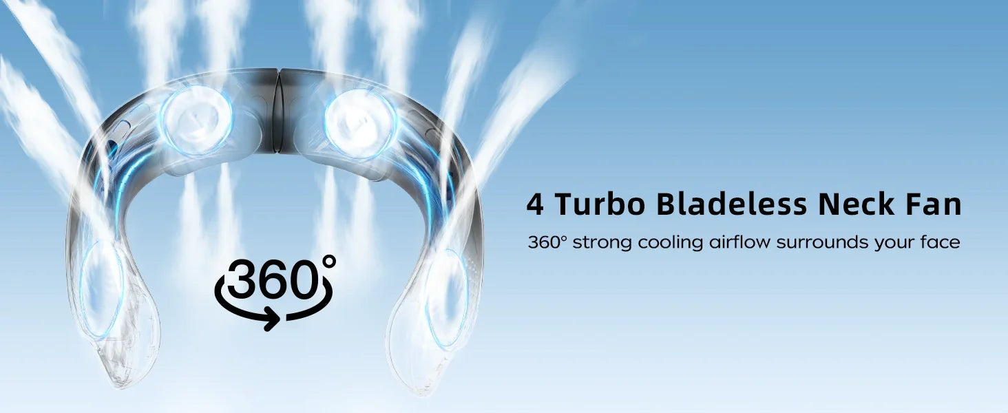 S8 Neck Fan 4 core motors Cooling Rechargeable Air Conditioning Fans Air Cooler 4000mAh Air Conditioner 3 Speed For Sports