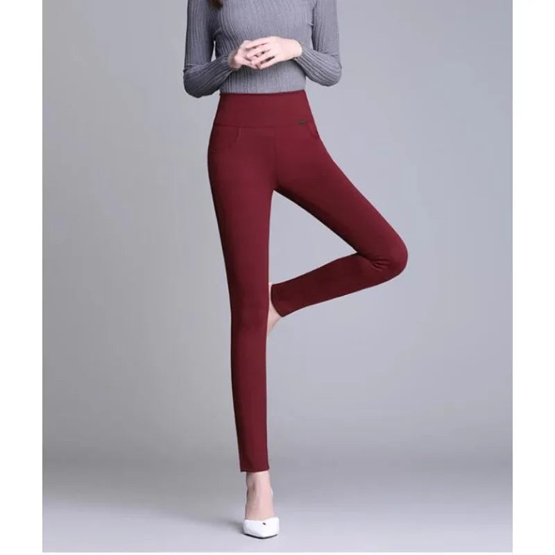 New S-6XL Micro Pants Trousers High Waist Large Size Stretch Tights Women High Waist Straight Pants Work Pants Trousers