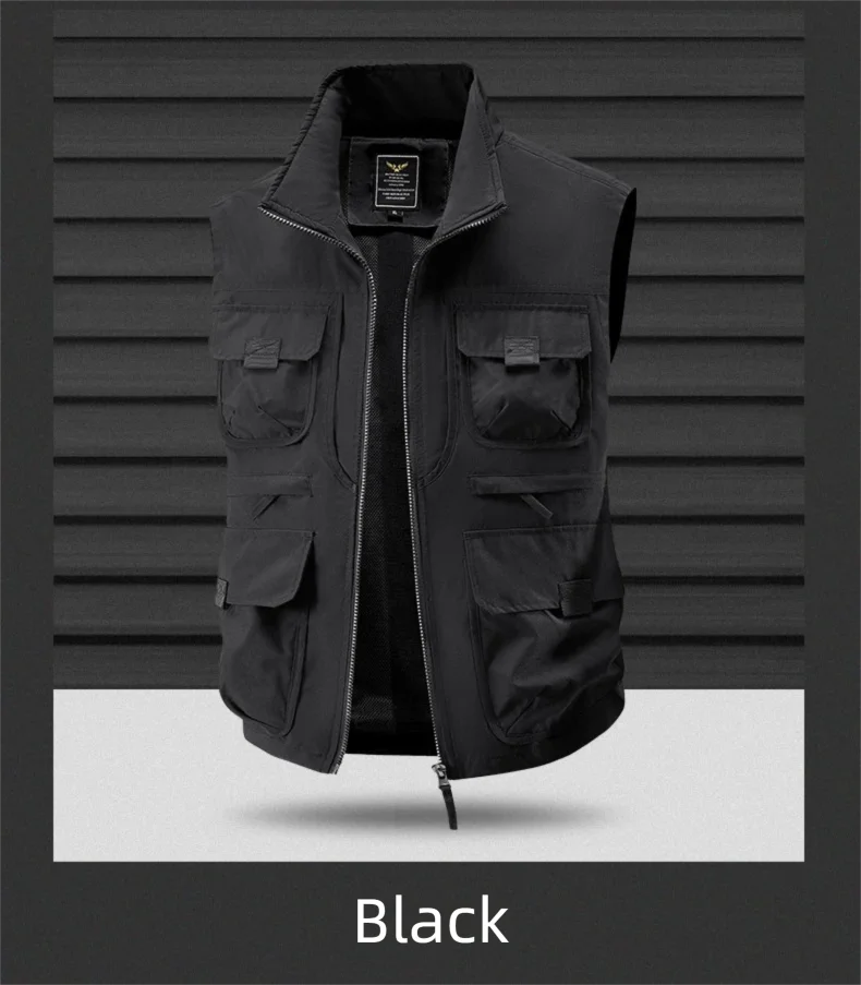 2025 Men's Outdoor Tooling Multi-Pocket Casual Outdoor Fishing Large Size Vest with Vertical Collar Breathable Quick-drying Vest