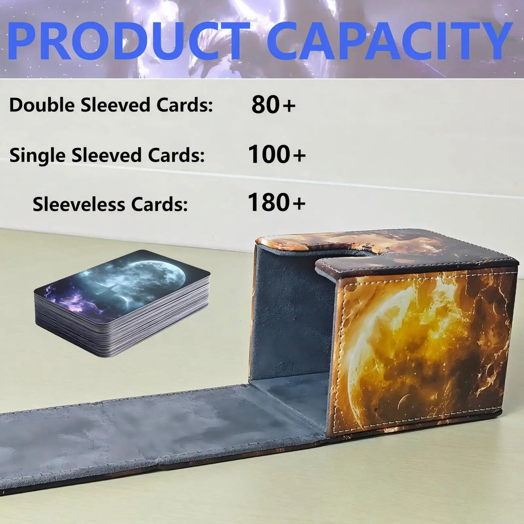 Premium Pu Leather Card Box Compatible with Mtg Cards - Can Hold More Than 100 Single Set Cards, Trading Card Storage Box Suitable for Tcg/Ptcg/Ygo Cards, Sports Card Holder with 2 Dividers, 4 Designs to Choose From, Card Org