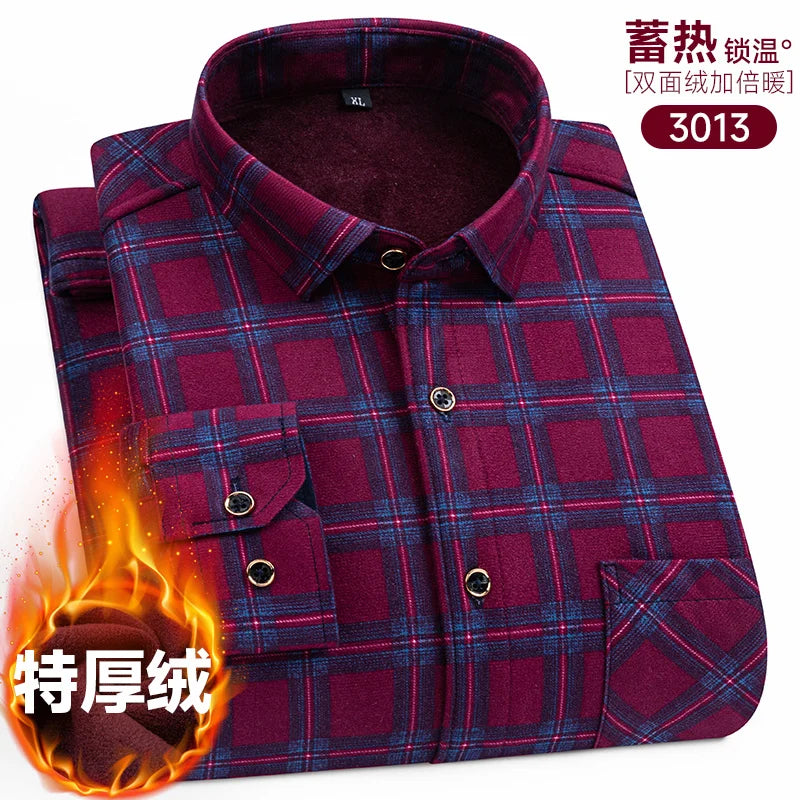 Men's long-sleeved shirt with fleece thickened warm autumn and winter plus size 8XL9XL slim casual plaid everything comfortable