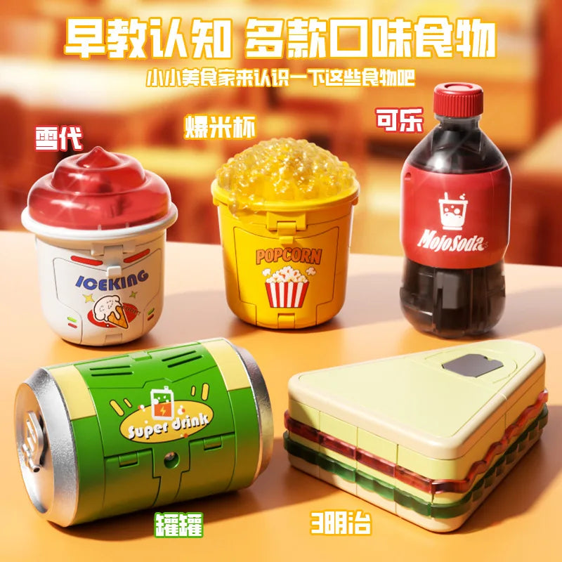 Kids Transformation Robot Toy Fun Simulation Food, Sandwich-making Mecha Robot Models Drink-shaped Free Transformation Robot Toy