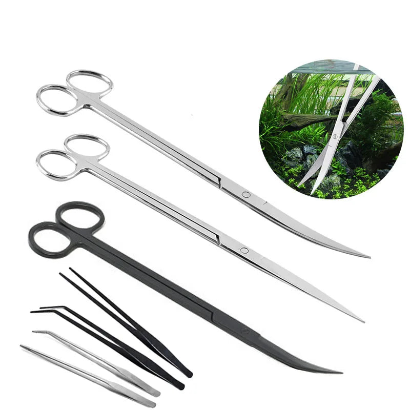 Stainless Steel Aquatic Plants Tools Tweezers for Aquarium Fish Tank Aquascaping Tools Aquarium Tools Scissors Cleaning Tools