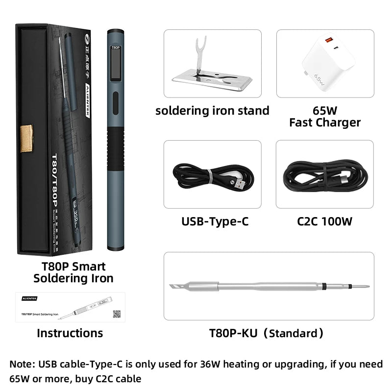 ALIENTEK T80/T80P Soldering Iron Adjustable Temperature 100W Fast Heat Portable Digital Smart Electric Welding Station Kit C245