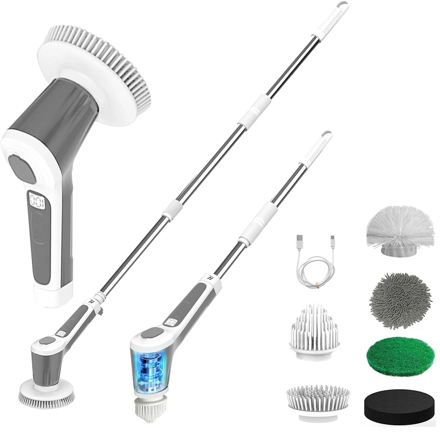 Electric Spin Scrubber IP68 Waterproof Wireless Cleaning Brush 2 speeds Adjustable Extend Handle Ground Kitchen Mult Home Tool